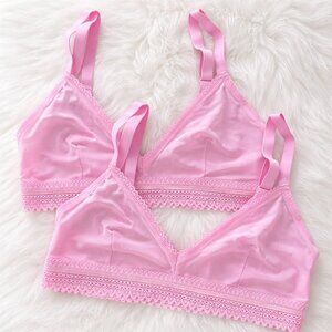 Auden Pink Lace Trim Bra (Bralette) Set of 2 XL with Adjustable Straps